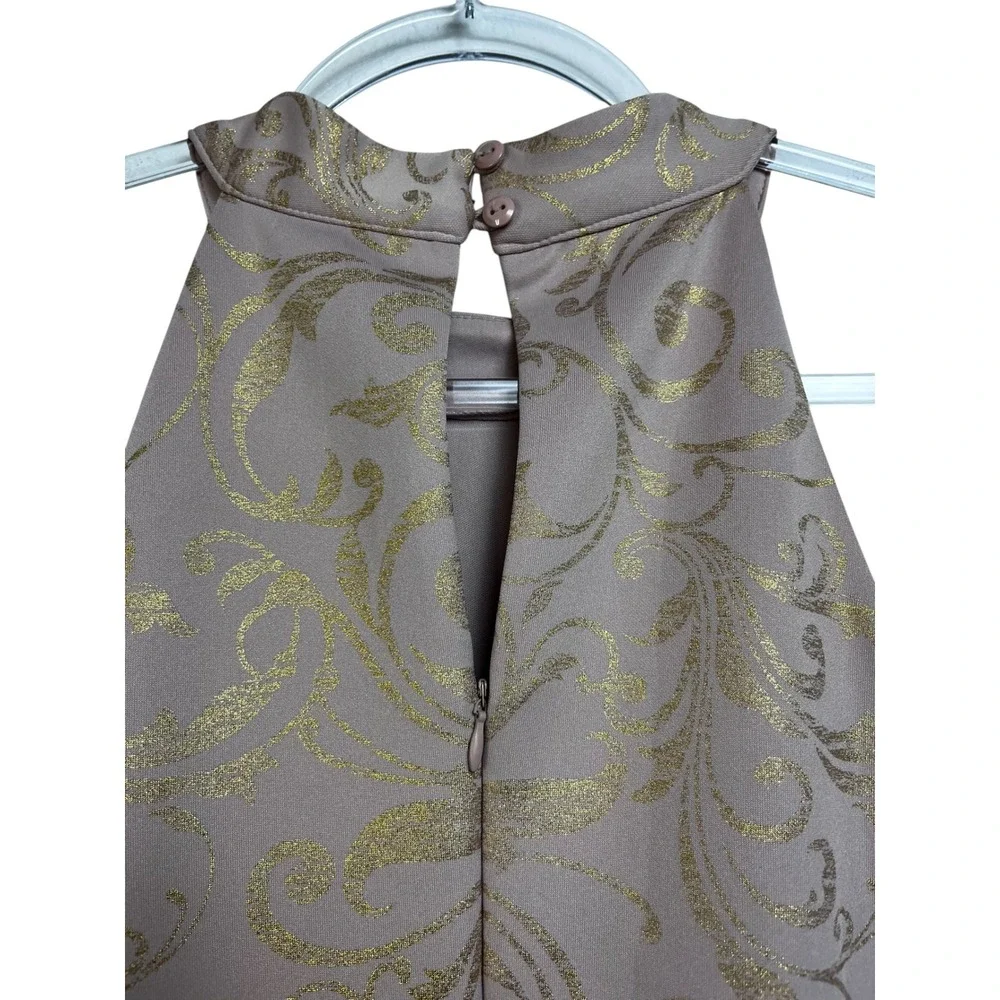 Enfocus Studio Mauve Gold Damask Halter High-Low Mermaid Gown Dress 10 - Picture 12 of 12